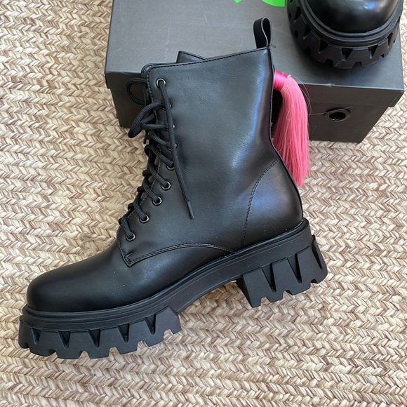 Koi Black Combat Boots with Pink Ponytail - Picture 4 of 4
